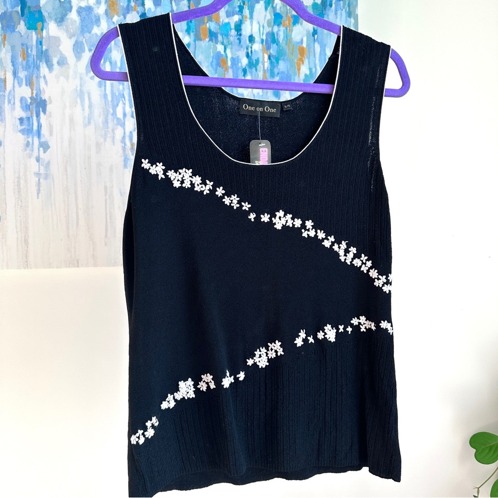 Y2K Black Floral Stretch Dressy Tank Top